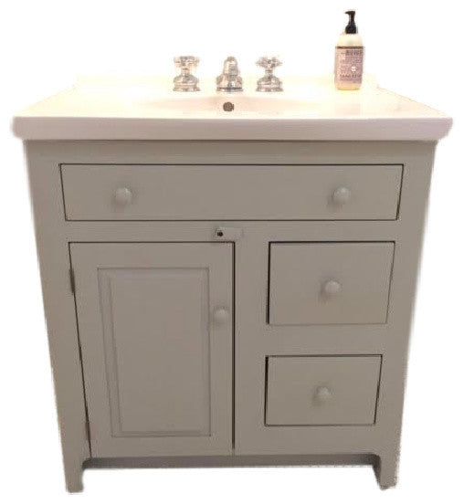 30" Pine Shaker Vanity, 18" Depth, Drawers Right