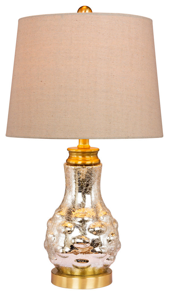 22.5" Bubbled Genie Bottle Glass & Metal Table Lamp, Mercury Glass & Satin Brass