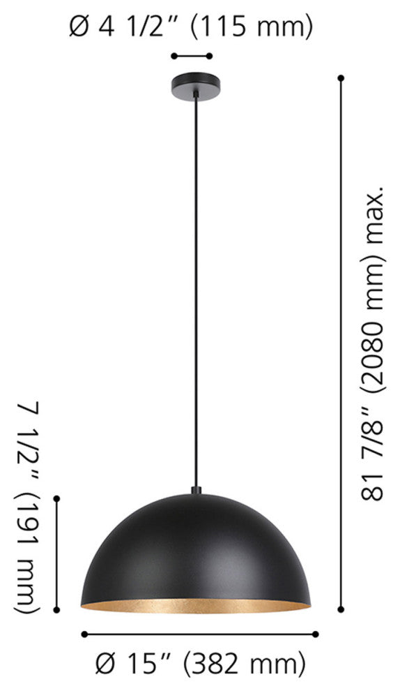 Rafaelino 1-Light Pendant Structured, Black and Gold Leaf Shade