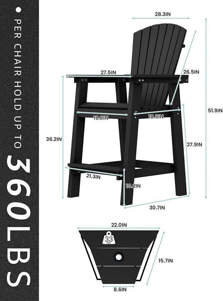 Adirondack Balcony Bar Chairs With Connecting Tray and Umbrella Hole, Set of 2