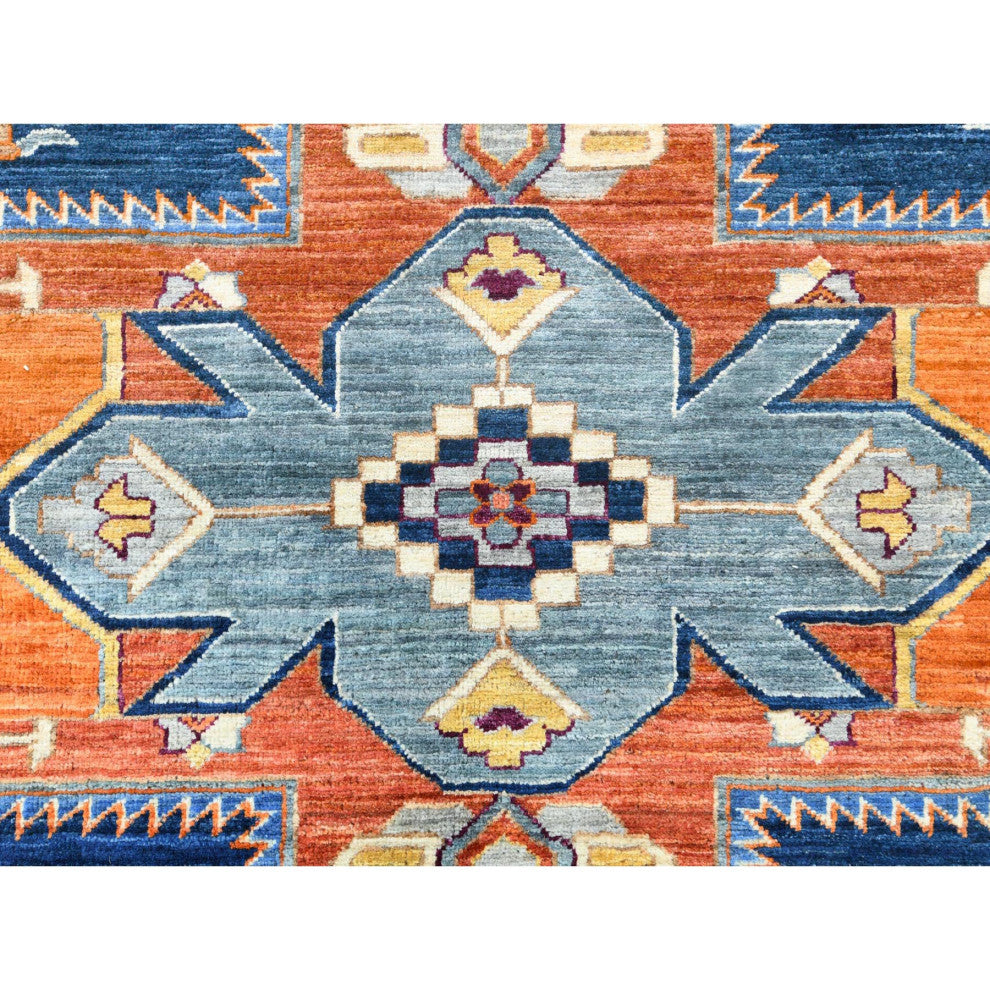 Navy Blue, Wool Hand Knotted, Armenian Inspired Design 200 KPSI Rug, 8'4"x9'7"
