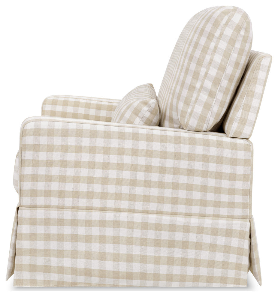 Crawford Pillowback Chair and a Half Comfort Swivel Glider, Tan Gingham