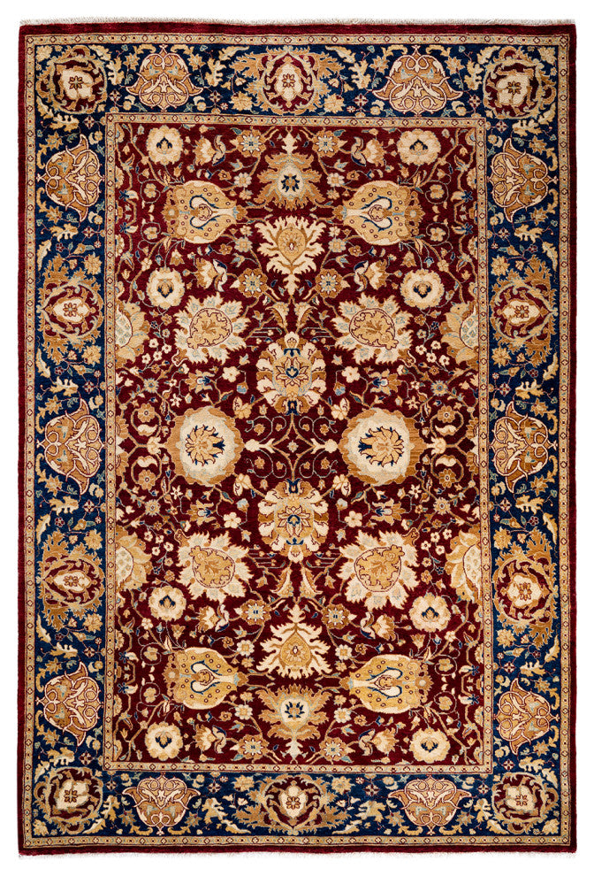 Ottoman, One-of-a-Kind Handmade Area Rug Red, 6' 1" x 9' 2"