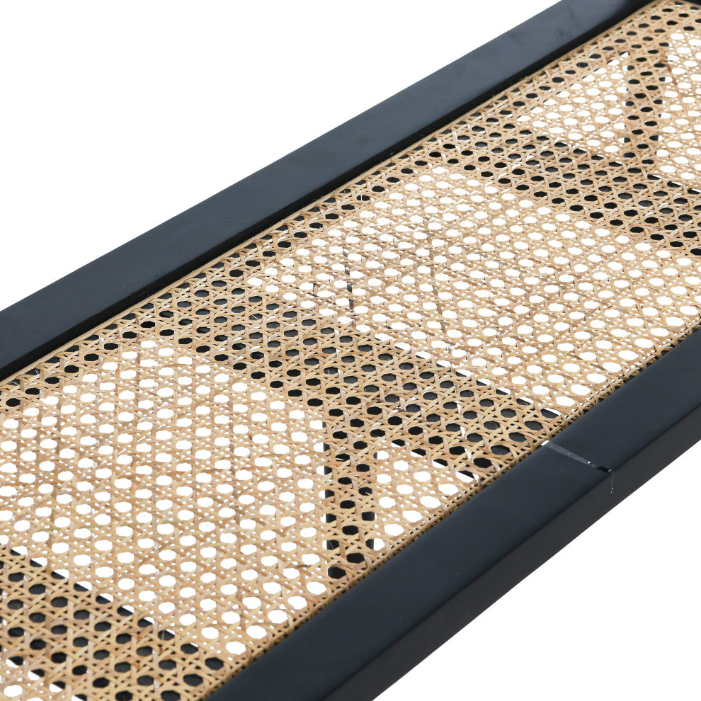 Maxwelton Solid Wood Console Table With 2 Drawers and Woven Cane Storage Shelf, Black