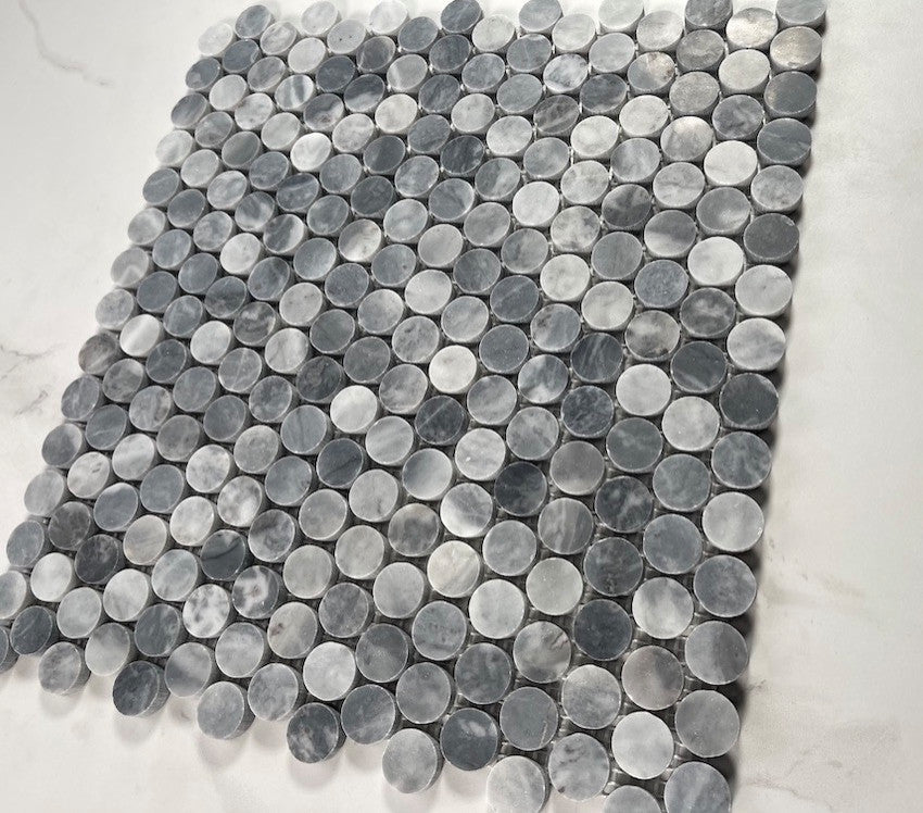 Penny Round Bardiglio Gray Italian Marble 3/4 inch Mosaic Tile Honed, 1 sheet