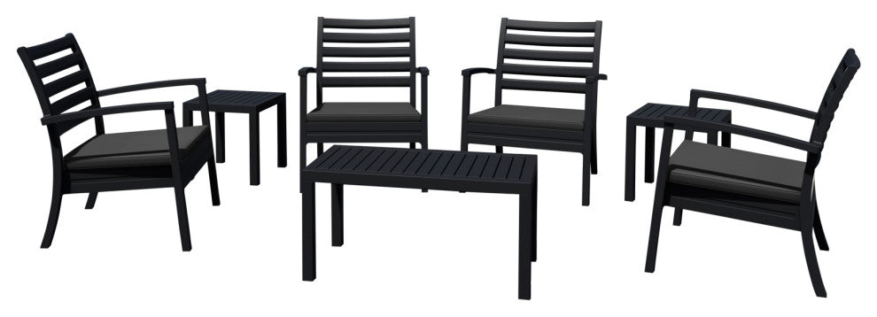 7-Piece Artemis XL Club Seating Set Black With Acrylic Fabric Charcoal Cushions