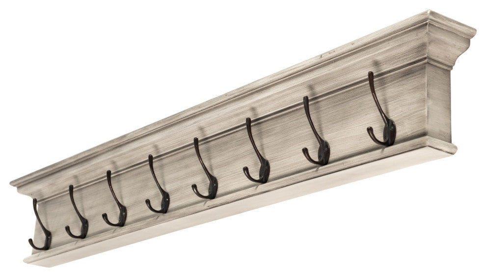 Rustic Antiqued Ivory Eight Hook Hanging Coat Rack
