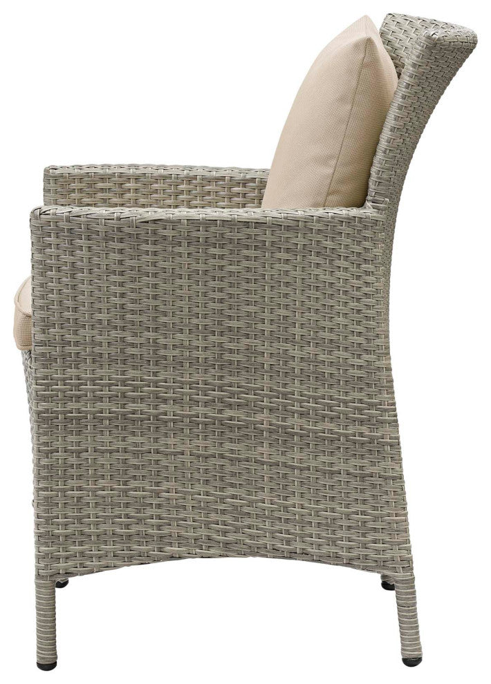 Side Dining Chair and Table Set, Rattan, Wicker, Gray Beige, Outdoor