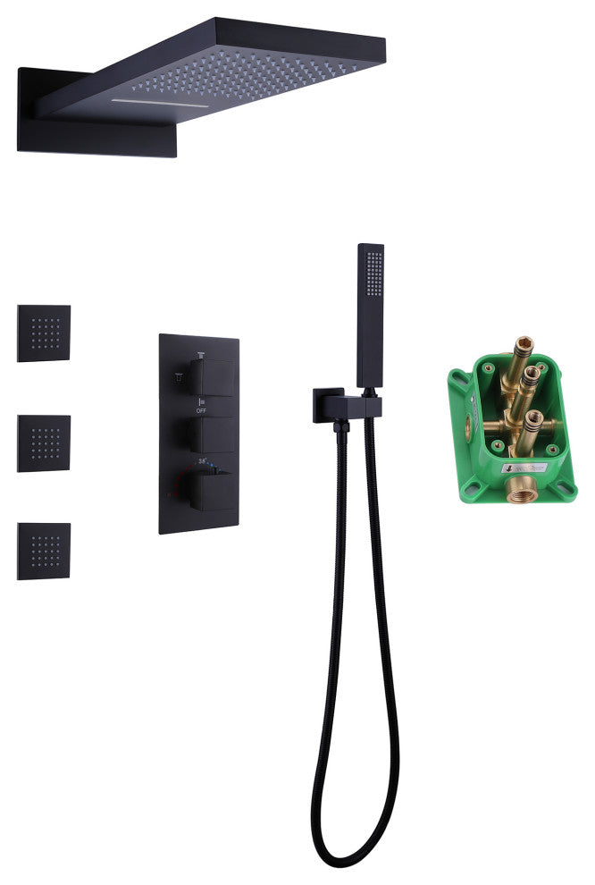 Luxury Complete Shower System With Rough-In Valve, Matte Black