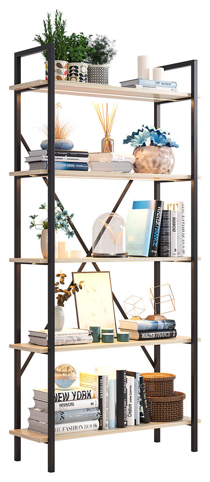 Multifunctional Smart Industrial 5-Shelf Bookcase W/ Tricolor Dimming LED Light,