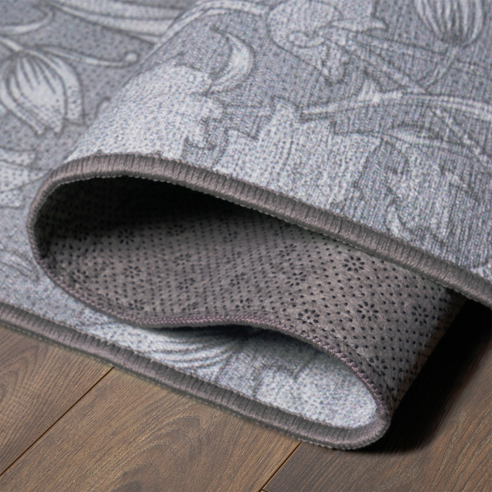 My Magic Carpet Washable Rug Kalini Floral Grey, 5'' X 7''