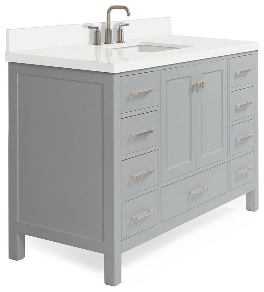 ARIEL Cambridge 55" Single Rectangle Sink Bathroom Vanity Grey With Quartz Top