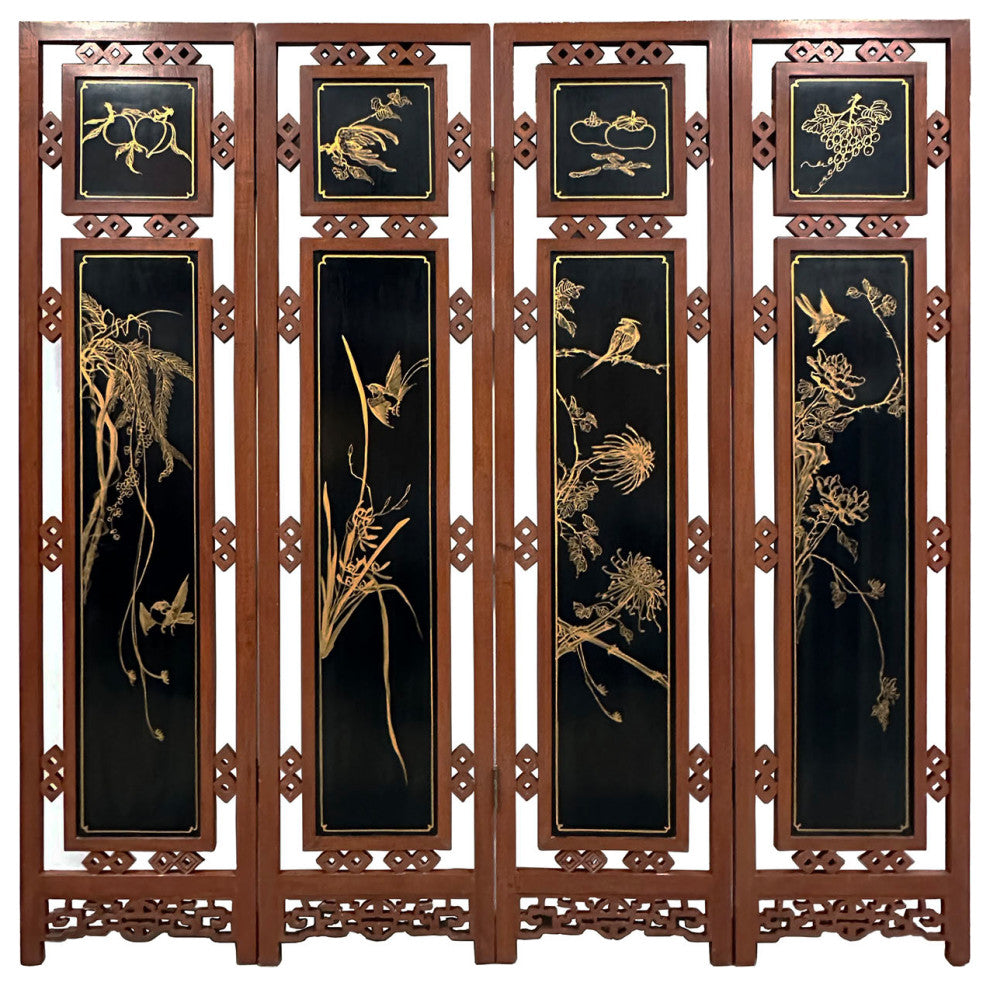 Consigned Vintage Chinese Folding Screen/Room Divider With Soapstone Inlay