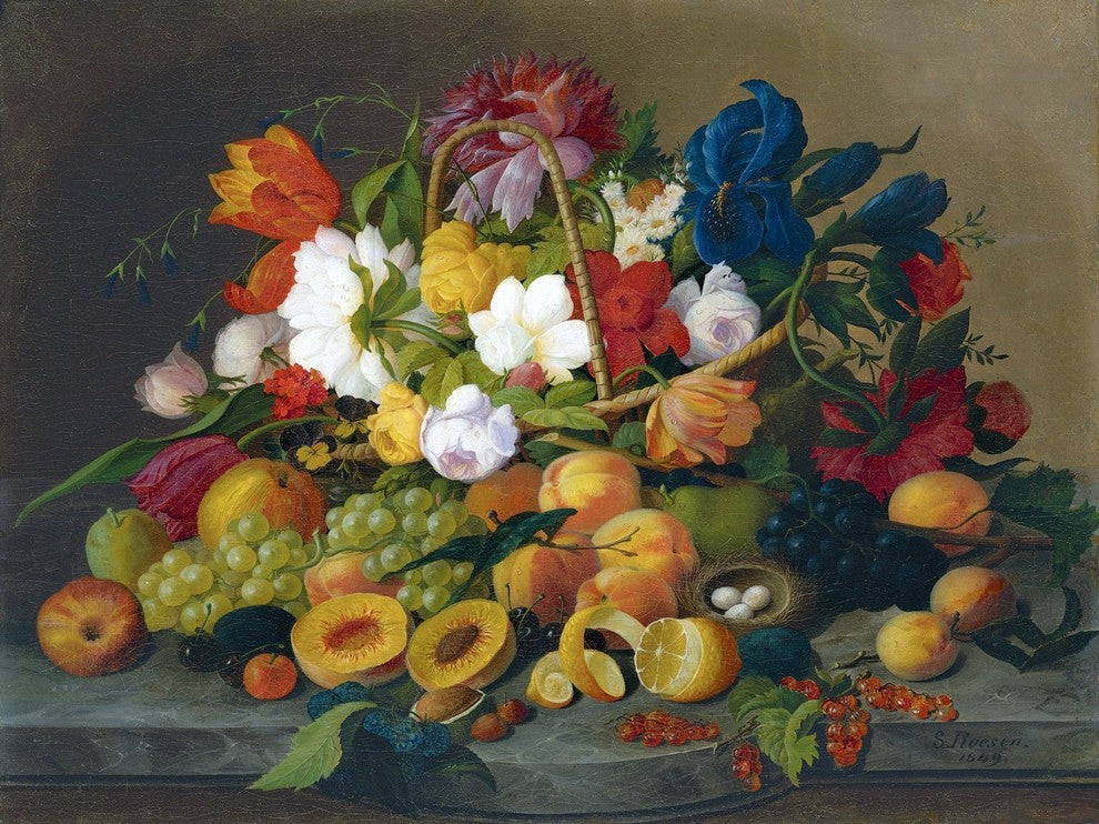 Tile Mural, Fruit and Flowers By Severin Roesen Ceramic, Glossy