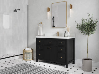 Sonoma 48 Single Sink Reeded Bath Vanity in Black 2" Empira White