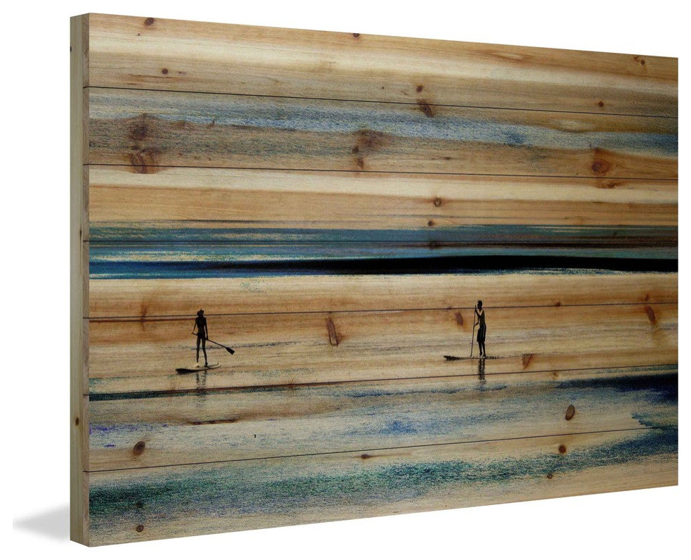 "Surfboard Paddling" Print on Natural Pine Wood, 60"x40"