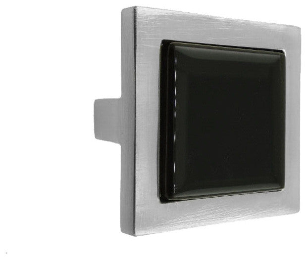 Black Crystal Glass Brushed Nickel Square Manor Knob