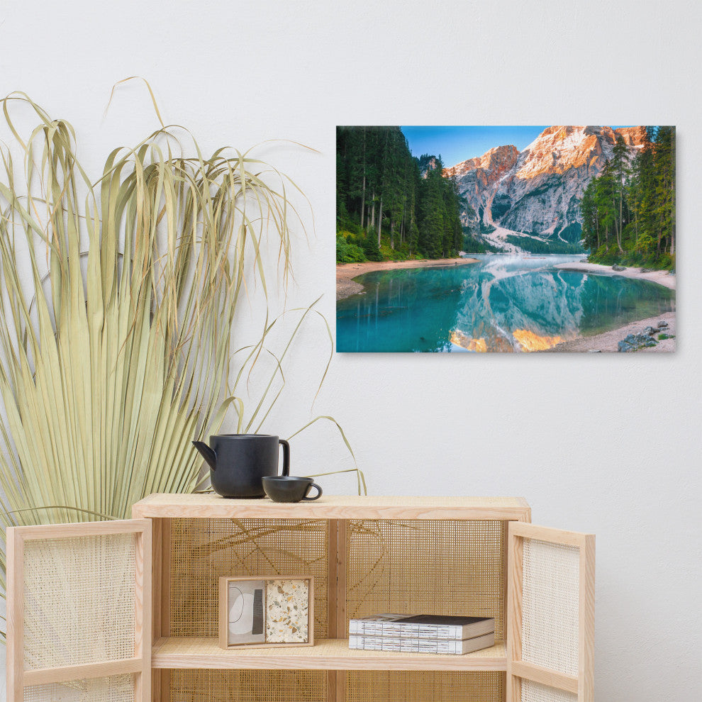 Misty Lake and Snow-cap Mountain Reflections Canvas Wall Art Prints, 24" X 36"