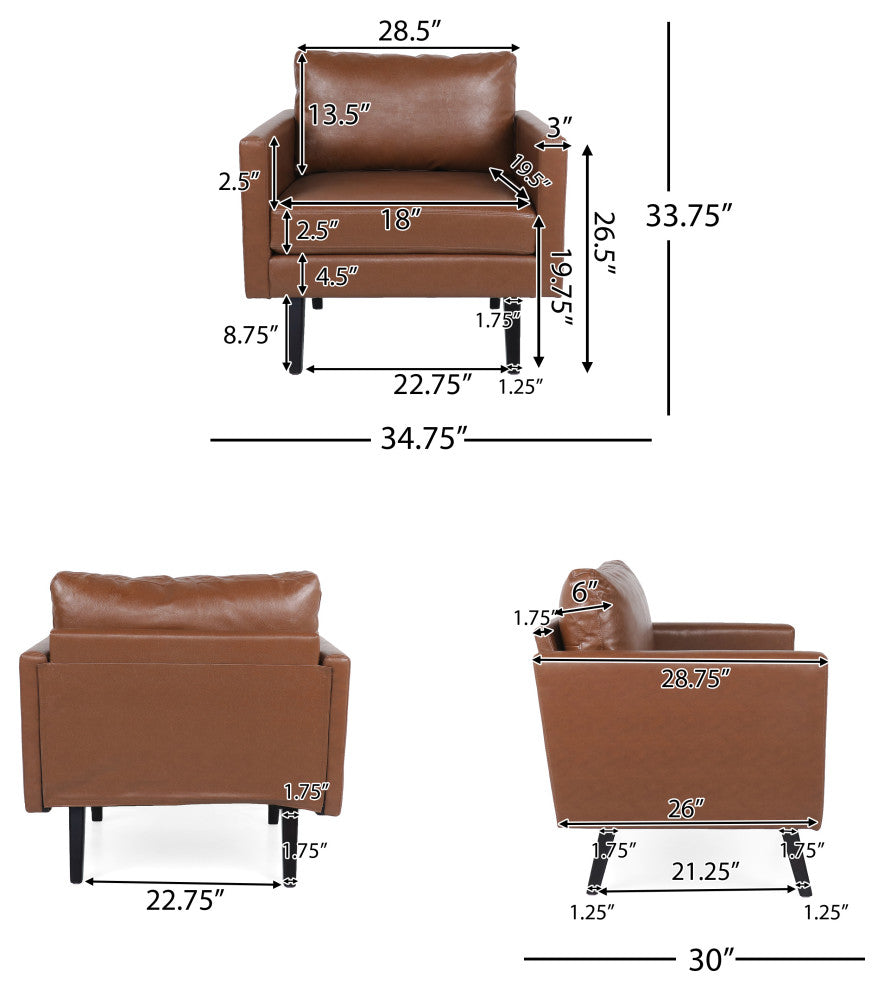 Dowd Mid Century Modern Faux Leather Club Chair, Cognac/Dark Brown