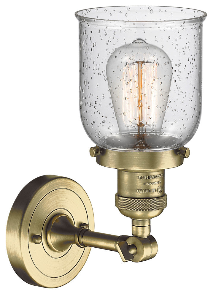 1-Light Small Bell 5" Sconce, Antique Brass, Glass: Seedy