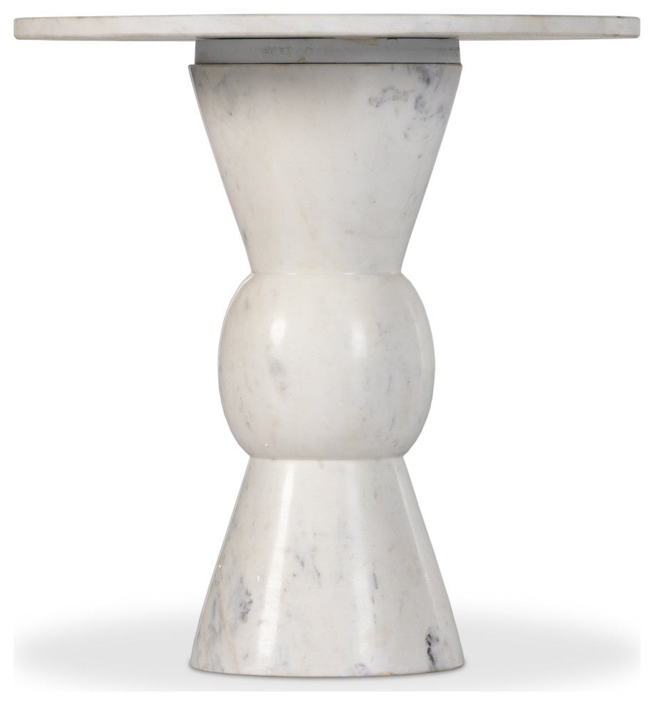 Fox End Table-Polished White Marble