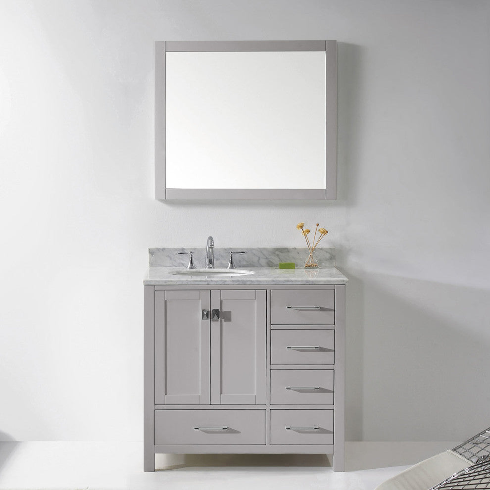 Caroline Avenue 36" Single Bathroom Vanity, Cashmere Gray With Round Sink