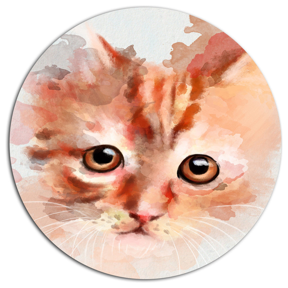 Red Watercolor Kitten Sketch, Modern Animal Round Wall Art, 11"