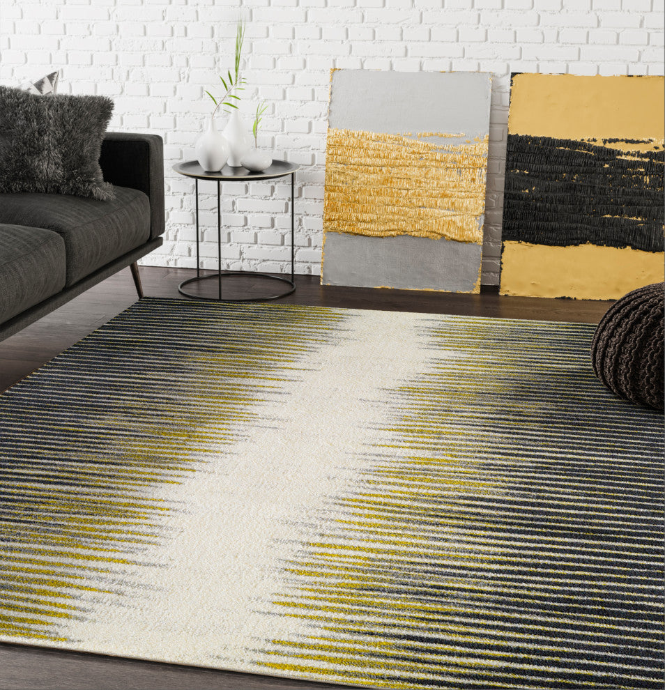Abani Laguna LAG180A Abstract Striped Yellow and Grey Area Rug