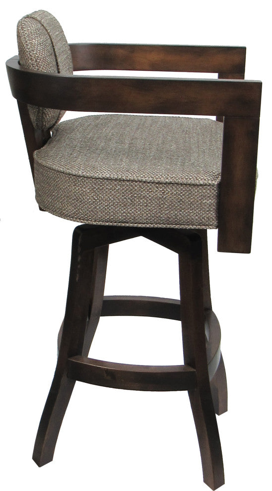 Swivel Wood Bar Stool Kadir Plus on S-Base, Plumley Cocoa - Dark Walnut, 26"