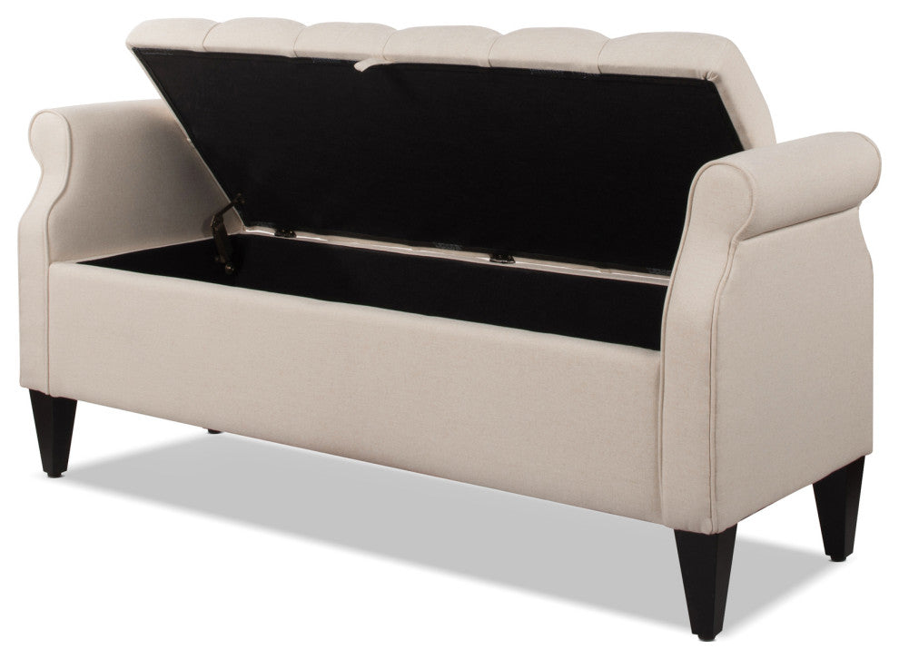 Jacqueline 58" Tufted Storage Bench, Sky Neutral Beige Polyester