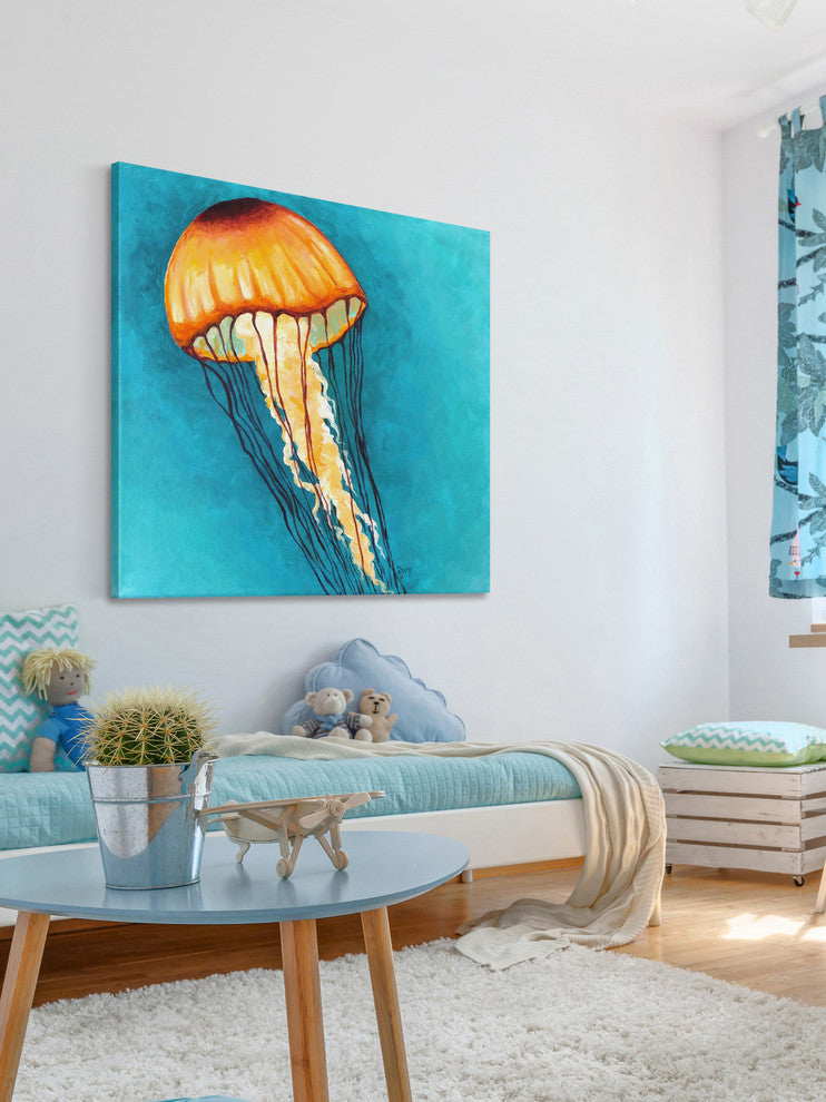 Marmont Hill, "Jellyfish Yellow" by Nicola Joyner Print on Wrapped Canvas, 18x18