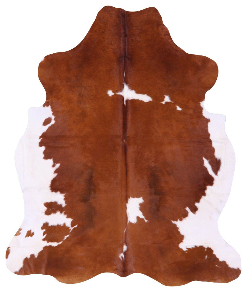 7' 7" X 6' 5" Brown and White Natural Cowhide Rug C1750