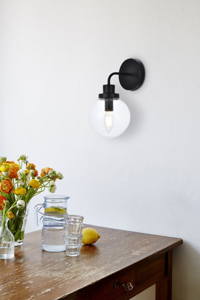 Helen 1-Light Bath Sconce, Black With Clear Shade