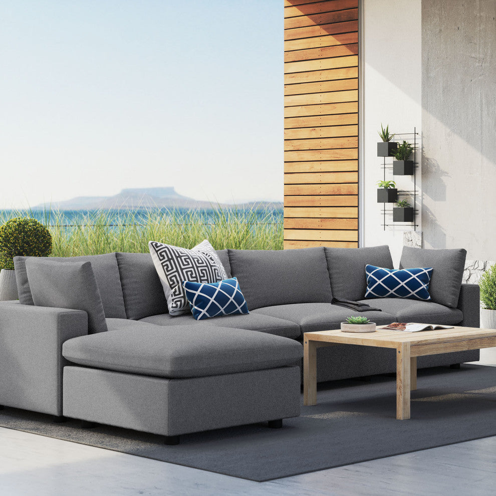 Modular Lounge Sectional Deep Sofa Set, Sunbrella, Gray, Modern, Outdoor