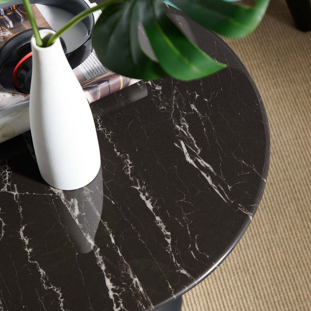 Lippa 20" Round Artificial Marble Side Table, Black Black