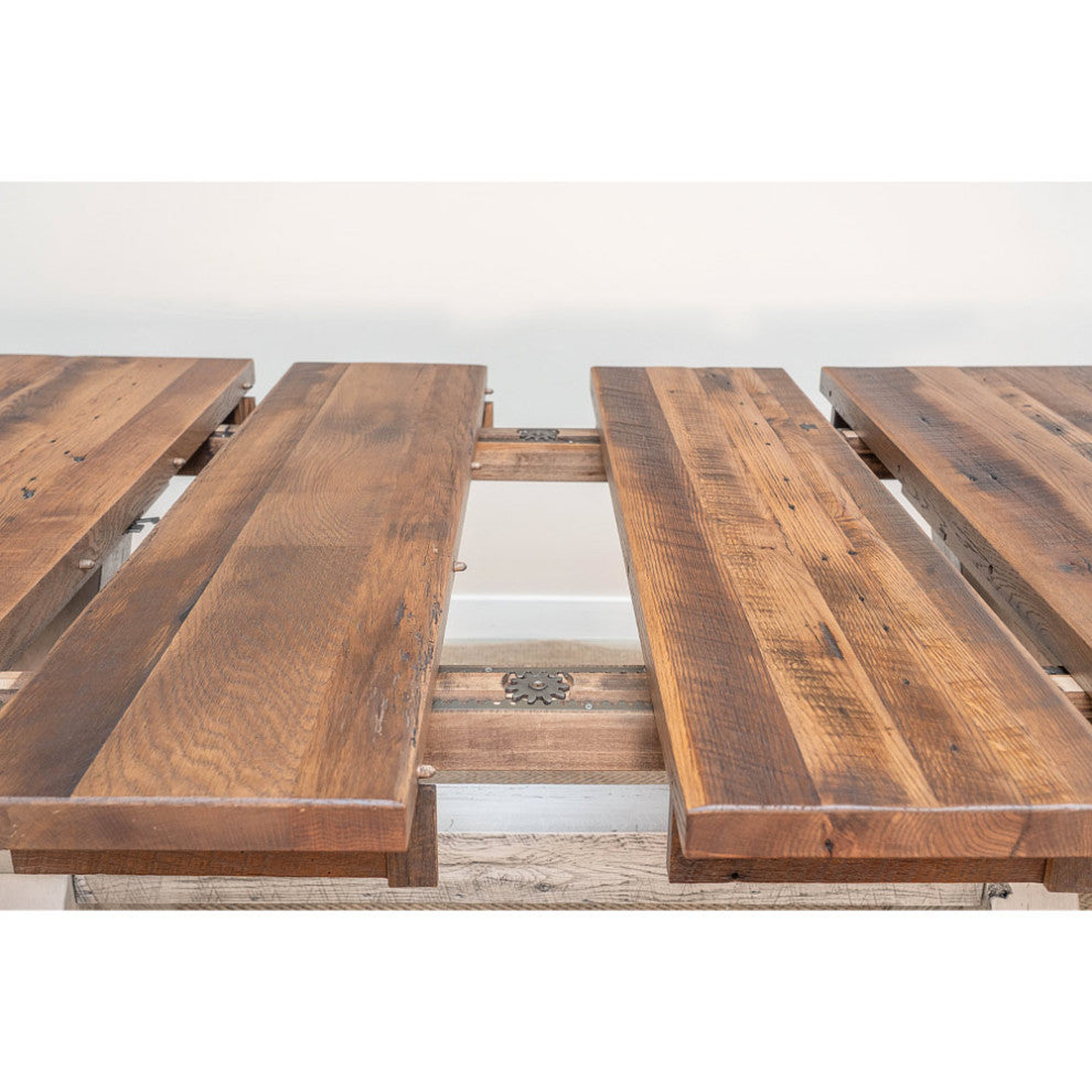 Foster Farmhouse Dining Table, Barnwood, Natural, 42x72, 2 Middle Leaves