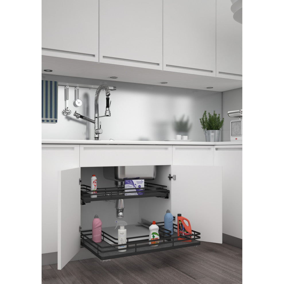 Solid Surface U-Shape Pull Out Organizer for Sink Base Cabinet, 32.5"