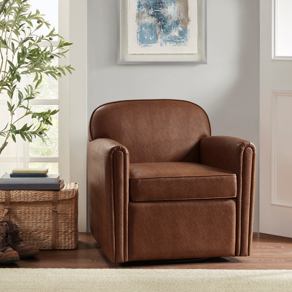 Archer Faux Leather Swivel Lounging Armchair, Brown