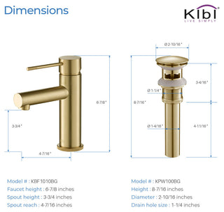 Circular X Brass Single Hole Bathroom Faucet KBF1010, Brush Gold, with Drain