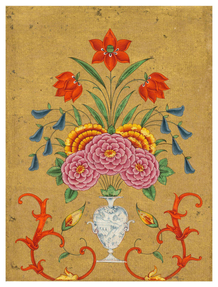 "An Elaborate Vase and Floral Design on Gold Ground" Paper Art, 24"x32"