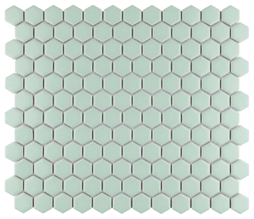 Metro Hex Matte Porcelain Mosaic Floor and Wall Tile, Green