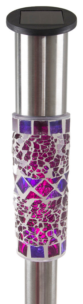 Pure Garden Solar Outdoor LED Light, Stainless Steel Mosaic Column