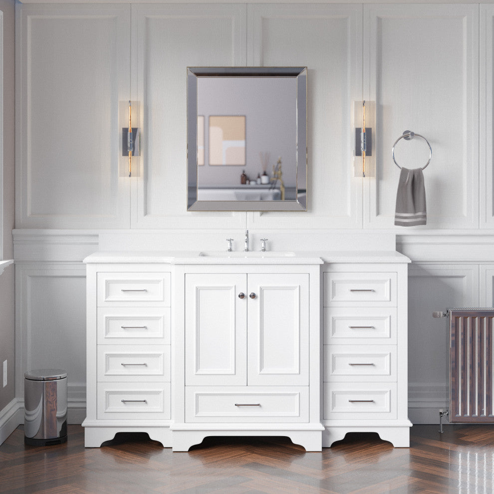 Nantucket 60" Bath Vanity, White, Quartz, Single Vanity