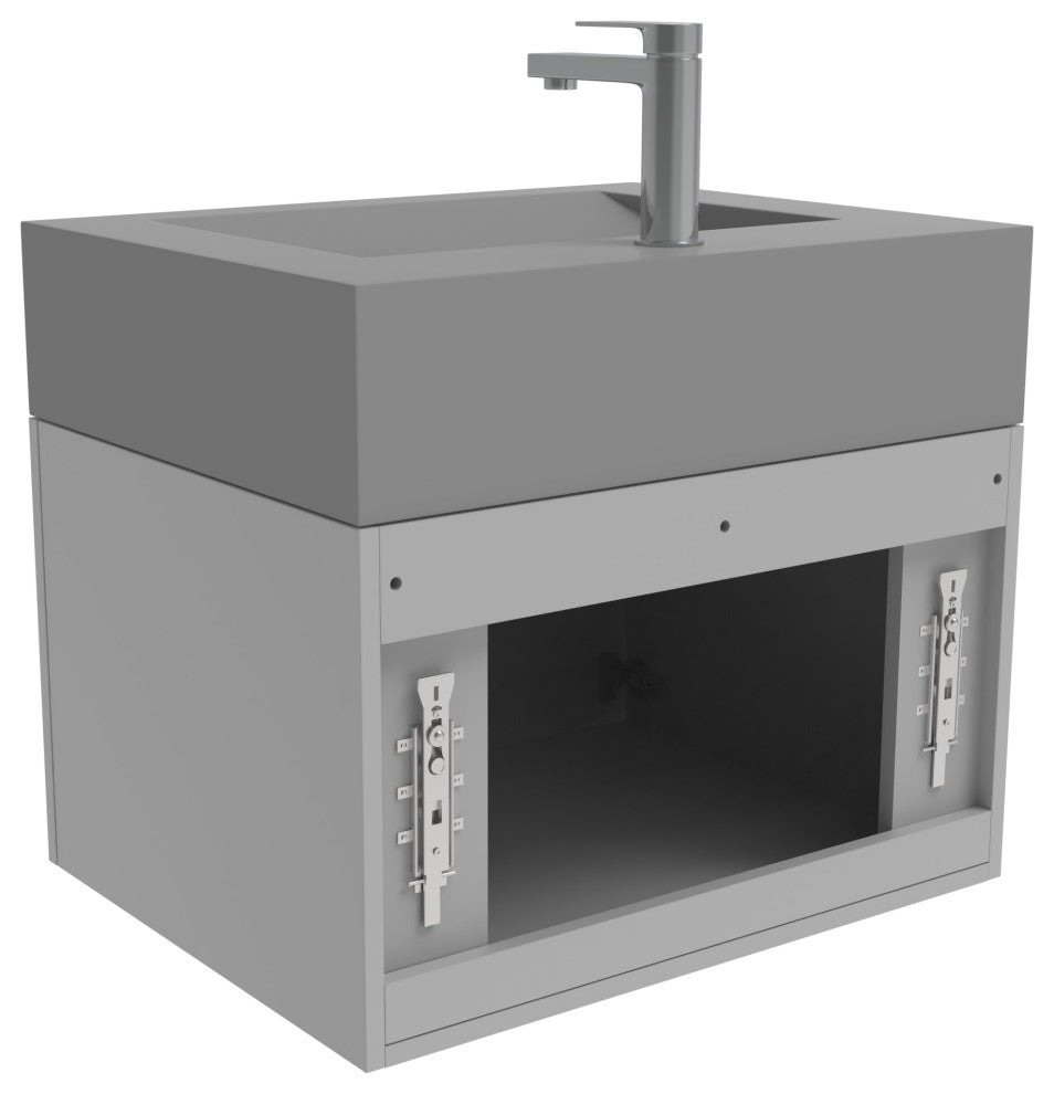 CastelloUSA Nile 24" Wall Mounted Bathroom Vanity Set, Gray, Gray Top, Chrome Handles