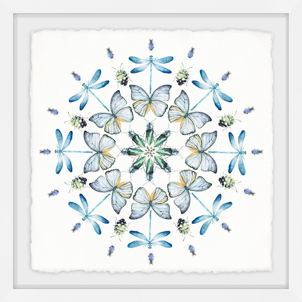 "Blue Bug Circles" Framed Painting Print, 18"x18"