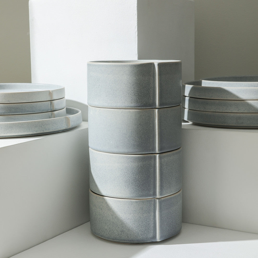 Stone Lain Bao Stoneware Bowl Set of 4, Blue-Grey