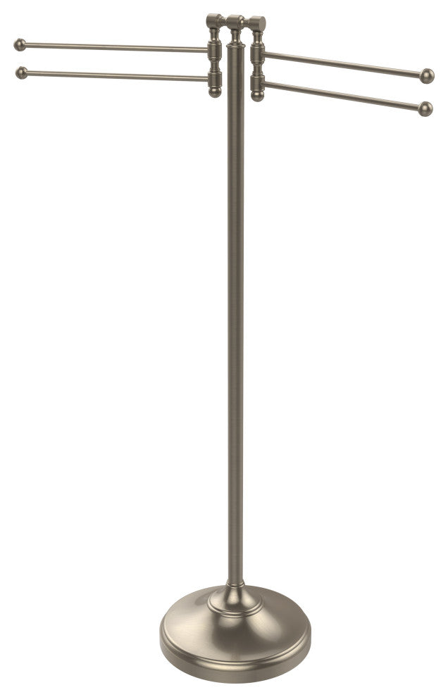 Towel Stand with 4 Pivoting Swing Arms, Antique Pewter