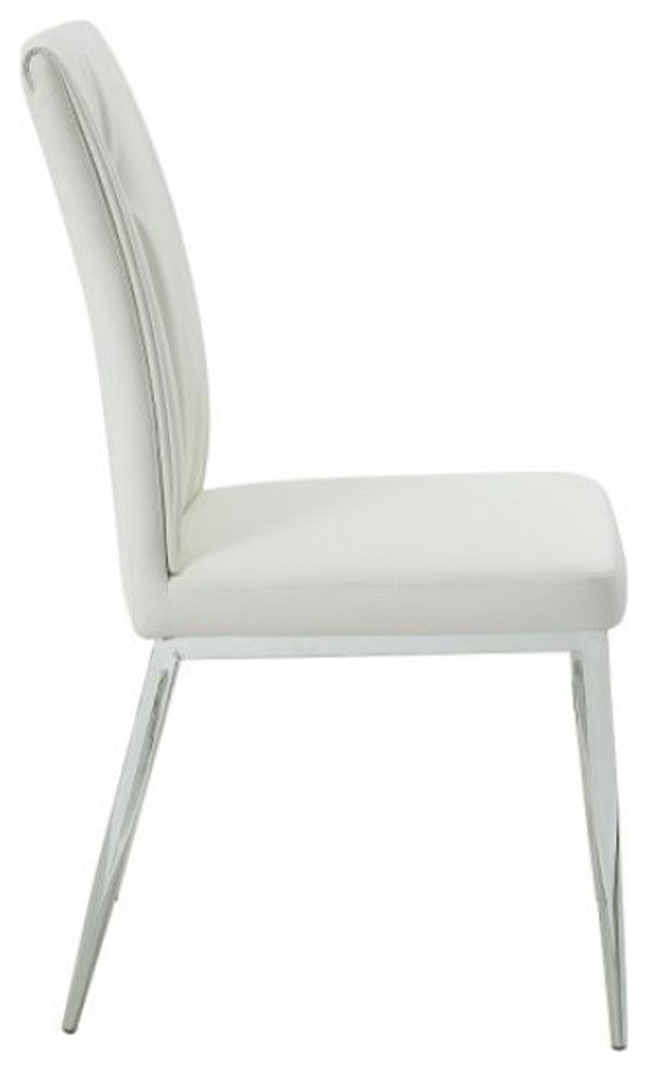 Kamaile Side Chair, Set-2, Beige Synthetic Leather and Chrome Finish