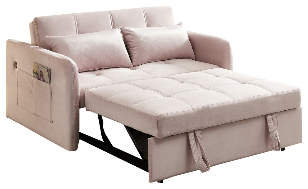 TATEUS 55.5" Twins Pull Out Sofa Bed Velvet for Small Room Pink