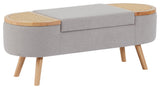 Wood Ottoman Storage Bench with Rattan,Linen Seat, Grey